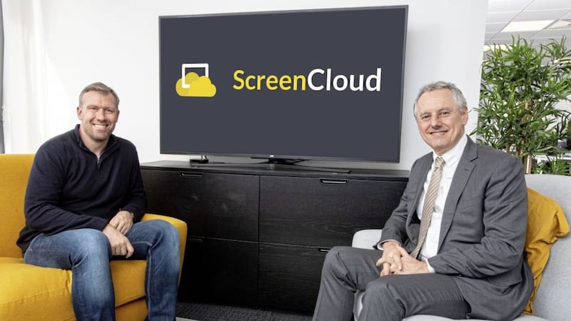 ScreenCloud founder Mark McDermott (left) with Invest NI chief executive Kevin Holland 