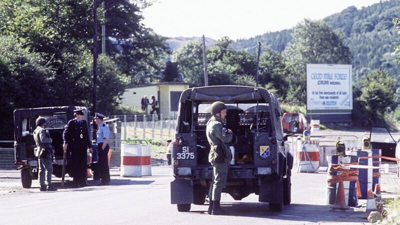Irish soldiers guarding the customs post at Killeen in August 1988 