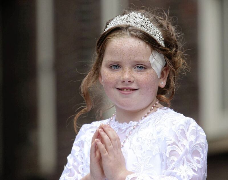 Annie McFadden on her Communion Day shortly after the attack last year. Picture by Ann McManus