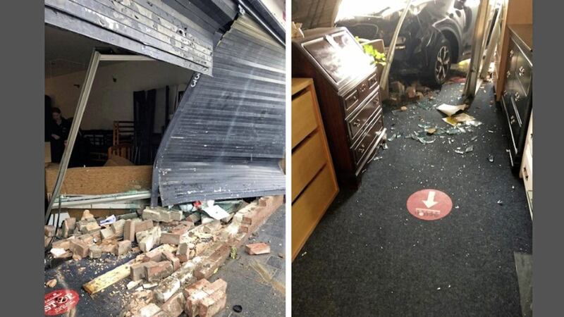 Extensive damage was caused to the charity shop on Andersonstown Road in west Belfast 