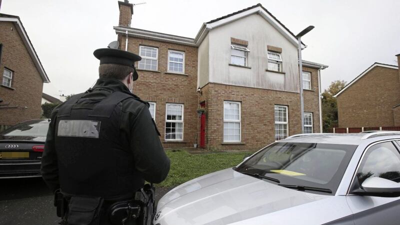 Police at the scene in Liska Manor where a woman was stabbed a number of times. Picture by Hugh Russell 