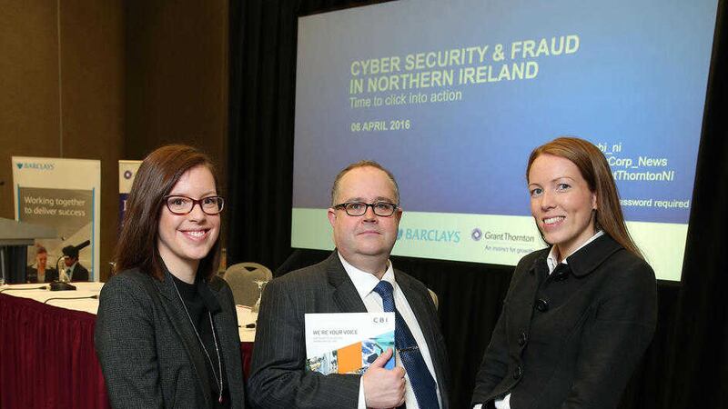 Pictured at the event are Emma Collins, principal policy adviser at CBI, Mike Harris, Cyber Security Partner at Grant Thornton, and Joanna McArdle, director at Barclays bank 