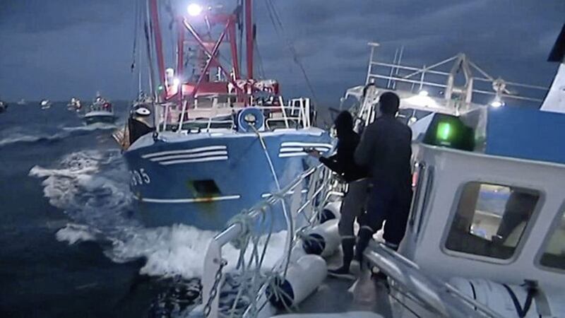 French and English fishing fleets clash in the English Channel PICTURE: BBC 