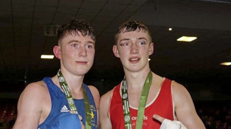 JP Hale (left) and Colm Murphy went to war again at the National Stadium on Friday night, with the St George's man getting the nod from the judges this time around