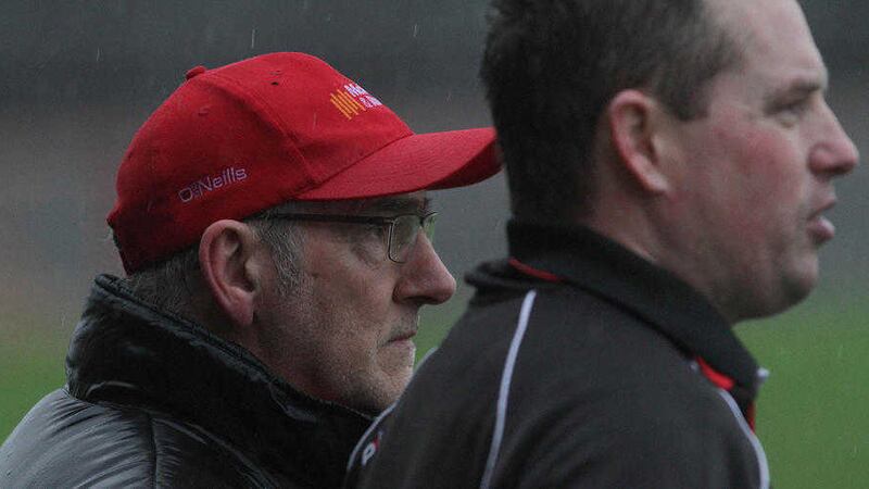 Tyrone manager Mickey Harte with assistant Gavin Devlin during the league opener against Cavan<br />Picture by Colm O'Reilly