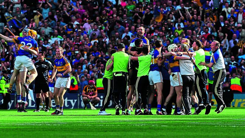 &nbsp;Tipperary players and staff celebrate after beating Kilkenny in the All-Ireland SHC final
