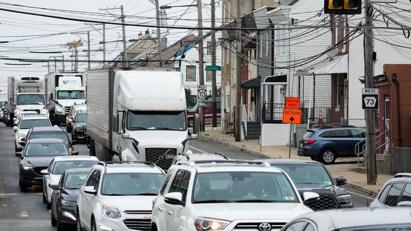Traffic creeps along on a detour in Philadelphia as a result of the I-95 collapse (AP)