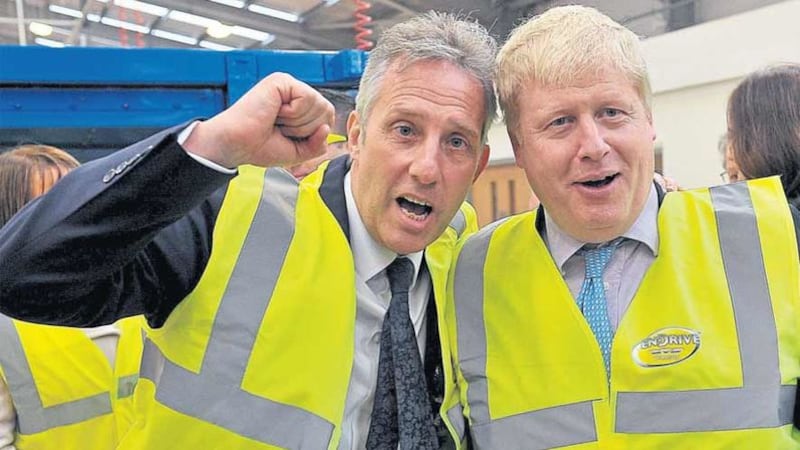 Boris Johnson meeting Ian Paisley during the prime minister&rsquo;s visit to Wrightbus in Co Antrim in February 2016