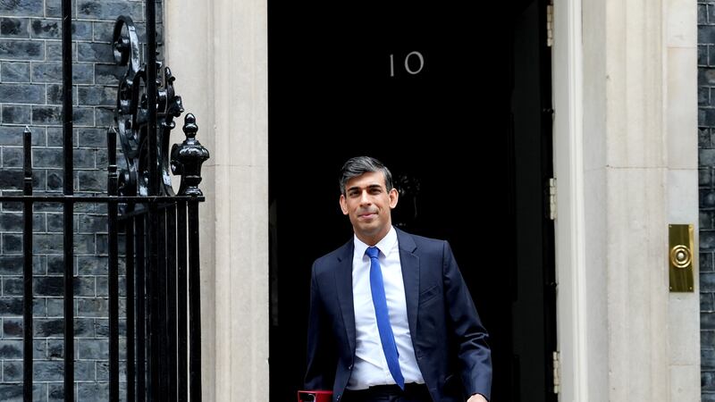 Prime Minister Rishi Sunak records a statement inside 10 Downing Street