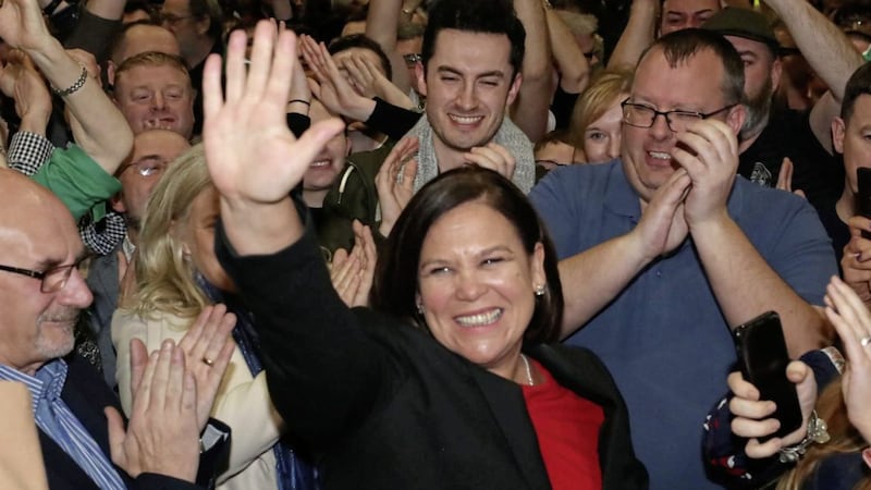 Sinn F&eacute;in leader Mary Lou McDonald celebrates her re-election in Dublin Central. Picture by Niall Carson/PA Wire              