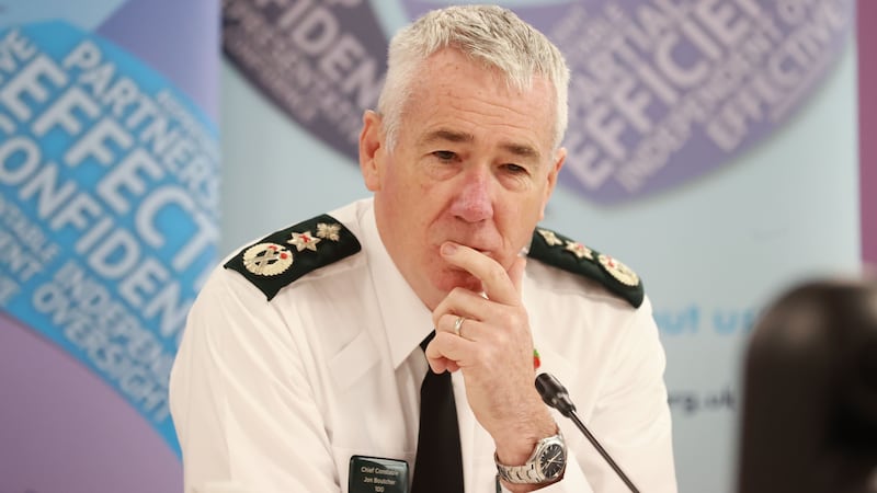 Interim PSNI Chief Constable Jon Boutcher during his first Northern Ireland Policing Board meeting since his appointment (Liam McBurney/PA)