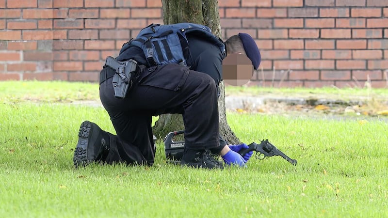 The suspected weapon was found in Lenadoon Avenue yesterday. Picture by Mal McCann 
