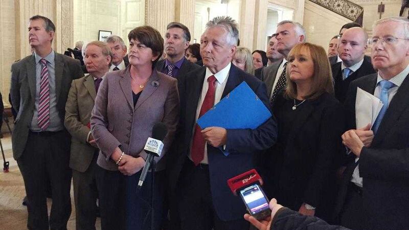 Former DUP leader Peter Robinson announcing in September that he and his ministers will resign their executive seats 