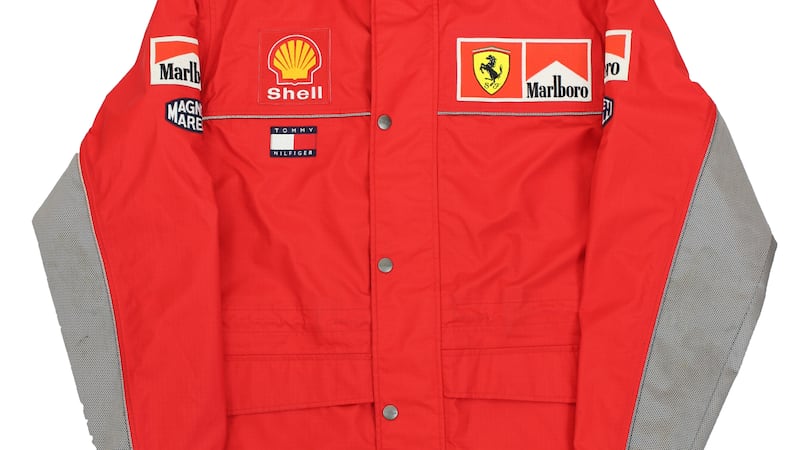 Michael Schumacher’s signed Ferrari team issue racing jacket, which is guided at £4,000-5,000 in the Gormleys Signature Auction of unique memorabilia, which runs until November 14 at Gormleysartauctions.com. Pic: Robert Malone. No repro fee. Euro est €4,600-5,800