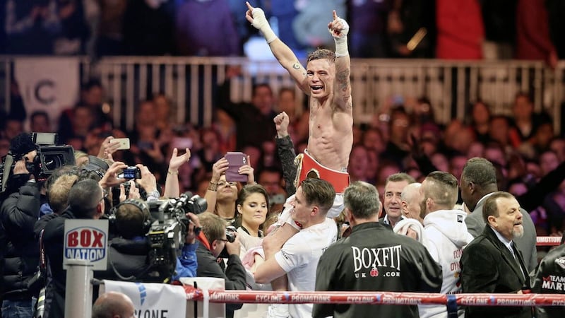 Winning the IBF world title against Kiko Martinez at the Titanic Slipways was the one of the defining nights of Carl Frampton&#39;s career. Picture by Ann McManus 