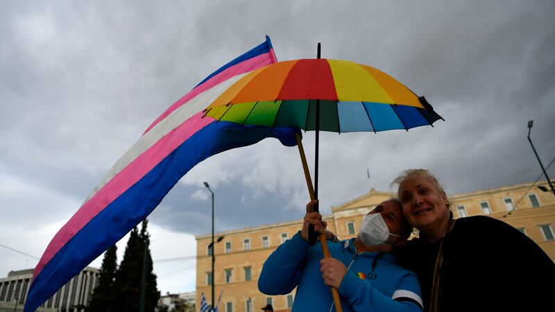 Supporters of same-sex marriage bill take part in a rally, at central Syntagma Square, in Athens, Greece (AP Photo/Michael Varaklas)