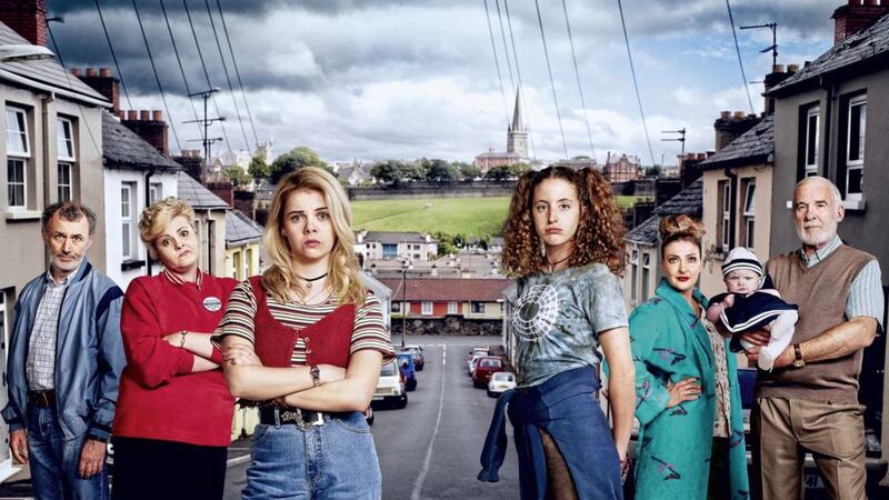 Irish comic Tommy Tiernan (far left) has described hit tv show Derry Girls as &quot;the wildest bit of writing I&#39;ve seen on television in donkey&#39;s years&quot; 