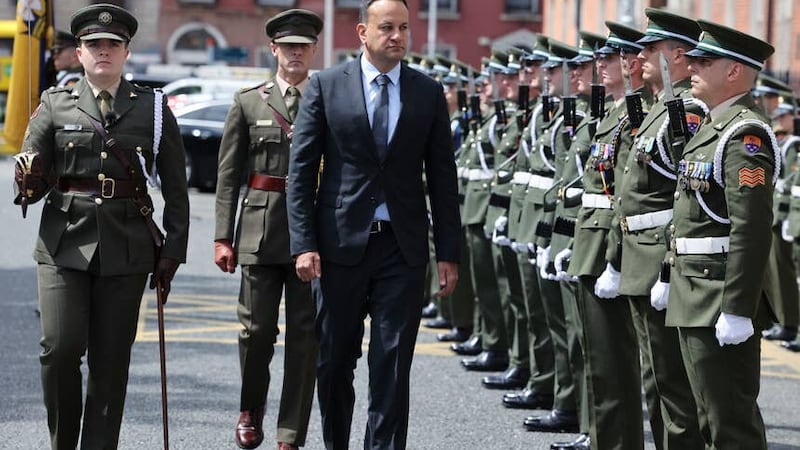 Taoiseach Leo Varadkar inspects a guard of honour from the defence forces prior to the ceremony of reconciliation and remembrance for those who lost their lives during the Civil War (Government Information Service/PA)