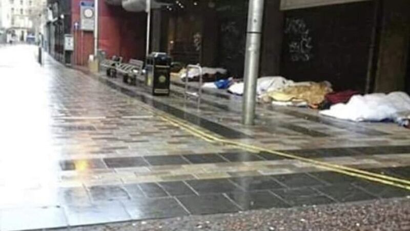 Members of the homeless community pictured in Belfast city centre