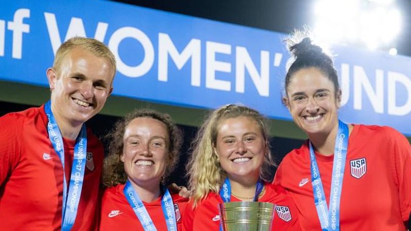Donegal woman Kate Keaney (second from left) with backroom team colleagues following the USA women's qualification for last year's U17 World Cup.