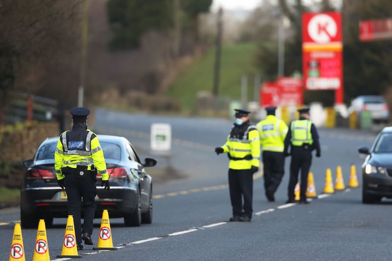<address>A Garda checkpoint on the <span class="red">border</span> between Emyvale and Aughnacloy. Picture by Liam McBurney/PA Wire