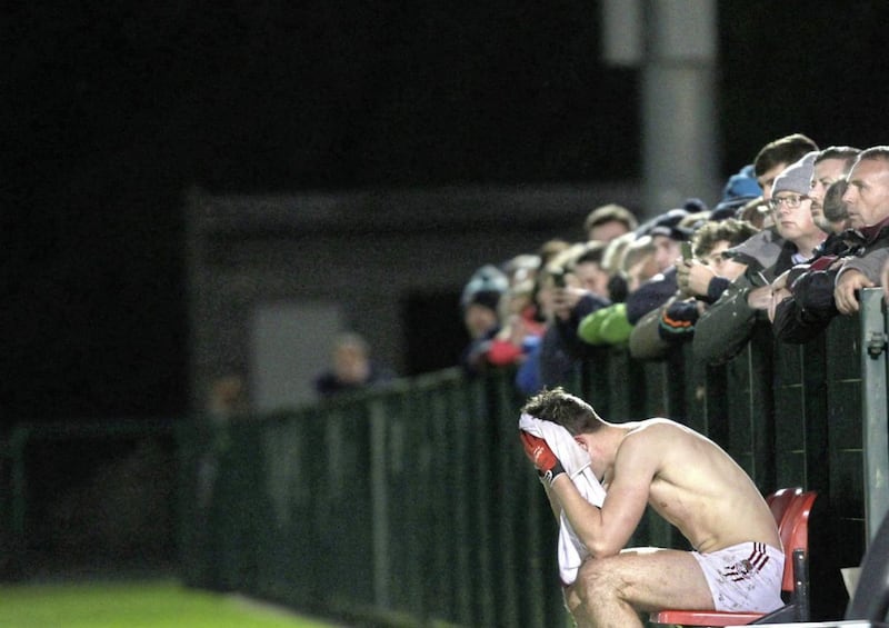 Shock and despair on the final whistle in October as reigning Ulster Champions Slaughtneil are beaten by Eoghan Rua Coleraine during the 2018 Derry Senior Football Championship quarter-final replay at Owenbeg. Picture by Margaret McLaughlin