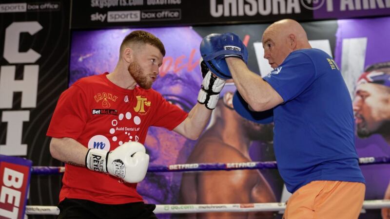 James Tennyson trains at the fight hotel with coach Tony Dunlop. Picture: Mark Robinson Matchroom Boxing 