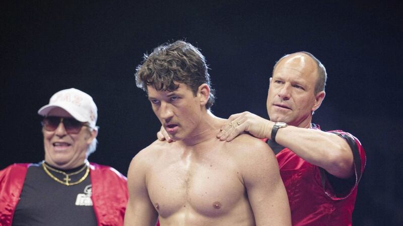 Ciar&aacute;n Hinds, Miles Teller and Aaron Eckhart in Bleed For This 