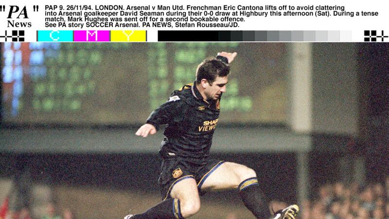 On this day in 1992, Manchester United striker Eric Cantona was fined &pound;1,000 for spitting at supporters of his former club, Leeds United