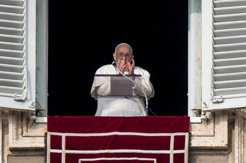 Pope Francis applauds while he remembers late Pope Emeritus Benedict XVI who died a year ago (Andrew Medichini/AP)