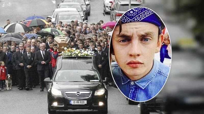 Mourners yesterday at the funeral of 22-year-old Luke Lynch who died in a car crash at the weekend 