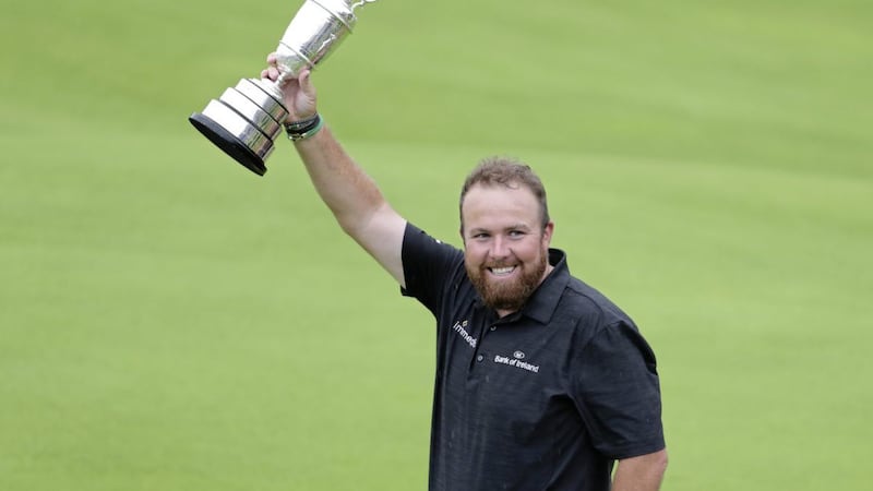Republic Of Ireland&#39;s Shane Lowry celebrates winning the Claret Jug during day four of The Open Championship 2019 at Royal Portrush Golf Club. 