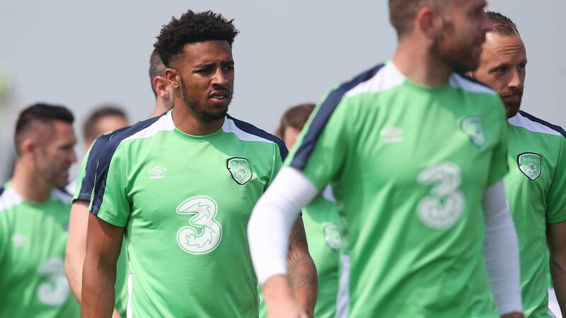 The Republic of Ireland's Cyrus Christie during a training session at the National Sports Campus in Abbotstown, Dublin on Monday<br />Picture by PA