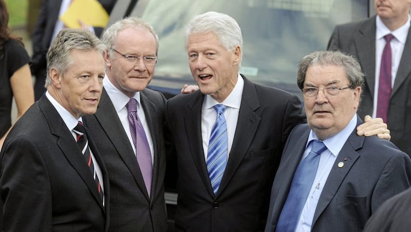 Peter Robinson, Martin McGuinness, Bill Clinton and John Hume. Picture by Pacemaker 