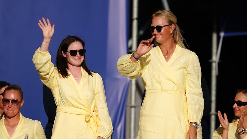 Team Europe's Leona Maguire (left) and Team Europe vice captain Anna Nordqvist wave to the crowd during the opening ceremony at the Marbella Arena, ahead of the 2023 Solheim Cup, which will be played at the Finca Cortesin Golf Club in Casares, Spain
