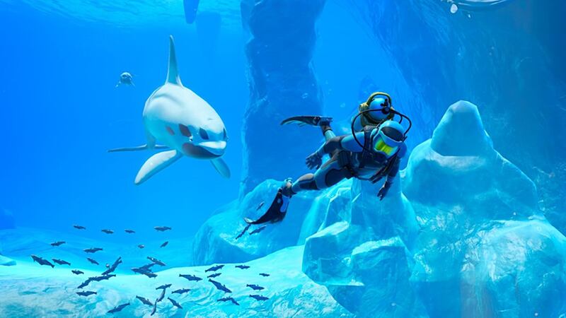 Diving with dolphins in ocean sim Endless Ocean: Luminous