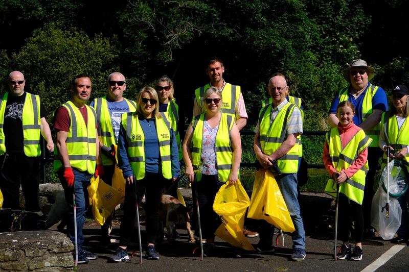 Stephen O'Hare, third from left, along with volunteers with the Clean the Quoile conservation group. They are calling for more spending on flood defences in Downpatrick after businesses were devastated after last week's heavy rainfall. 