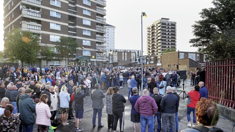 Mon 12 Aug 2019 - Sinn Fein rally against the &#39;undemocratic&#39; bonfire at New Lodge. Picture: Cliff Donaldson. 