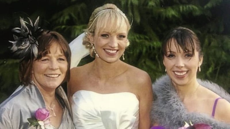 Clodagh Hawe (right) pictured with her sister, Jacqueline Connolly (centre) at her wedding and her mother, Mary Coll 