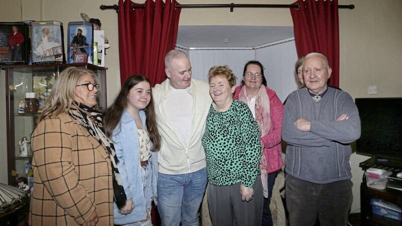 Tony Taylor pictured with family members in Derry last night after he was released from prison yesterday. Picture by Margaret McLaughlin. 