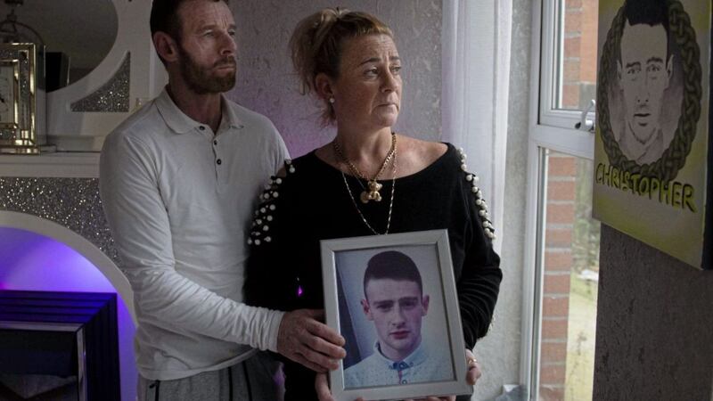 Christopher Meli&#39;s parents Vanessa Burke and Christy Meli at their west Belfast home. Picture by Mark Marlow 