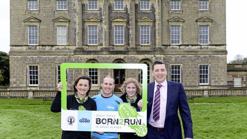 L-R Carol McMenamin (Born2Run), Barry Spence (Category Manager Hovis), Jane Rowe (Born2Run) and Trevor McCrum (Commercial Director, Hovis) at the launch of the Castleward Challenge 