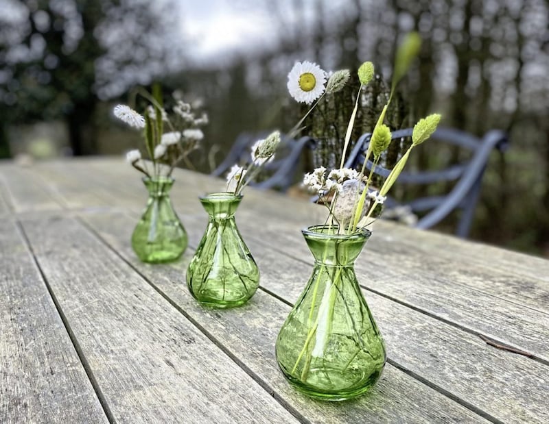 Three Apple Green Bud Vases, Gone to Seed