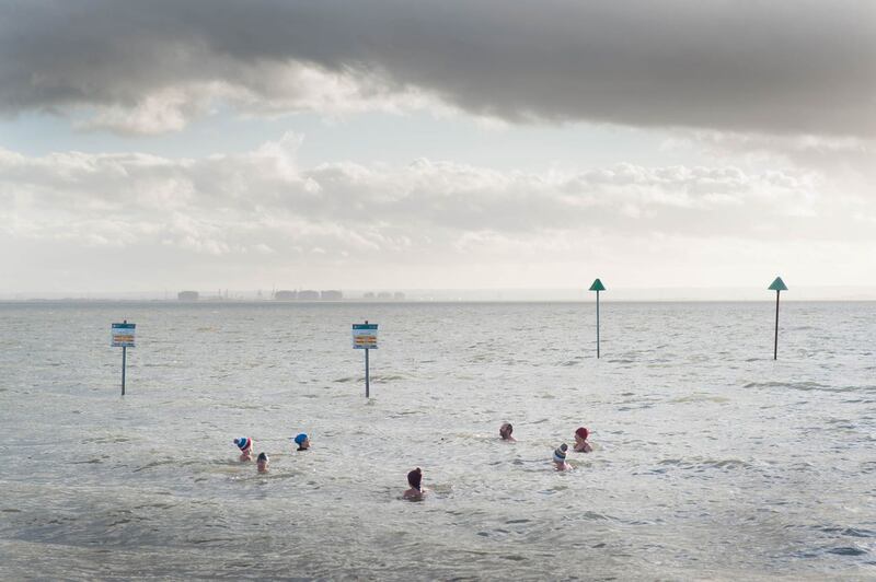 Swimmers at Chalkwell in the Thames estuary 