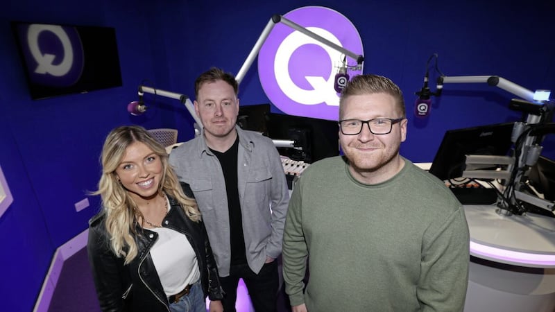 The Q Radio breakfast team of Declan Wilson, Andrew Ryan and Amy McGuckin in the Q Radio Studio. Photo: Matt Mackey/PressEye 