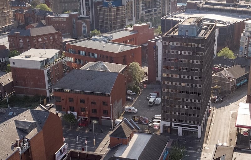 The SBS proposal for Great Victoria Street involves the demolition of Fanum House (right) and Norwood House (left).