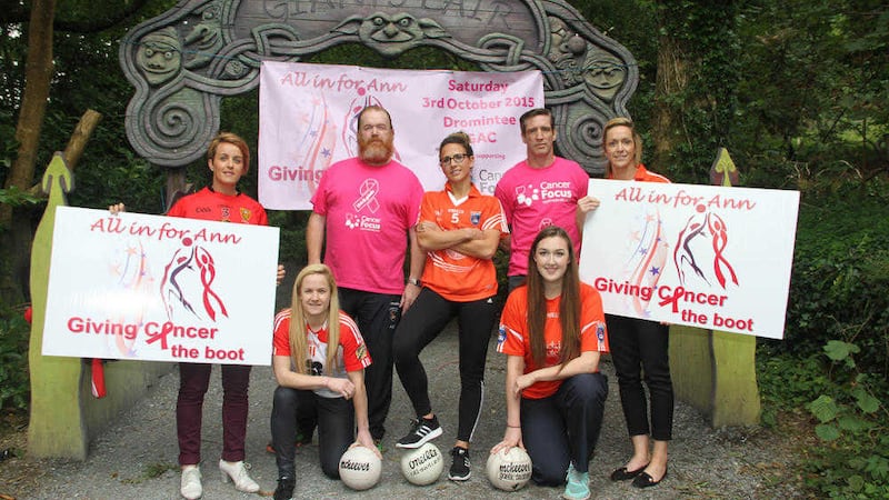 Armagh GAA has come together to support the All in for Ann charity bash in Dromintee this weekend. Pictured are Aileen Pyers (Down), Gemma Begley (Tyrone), James Daly (former Armagh ladies' manager), Sharon Reel (Armagh), Kieran McGeeney (Armagh senior men's manager), Katie Daly (Ann's daughter) and Caroline O'Hanlon (Armagh senior ladies' captain)