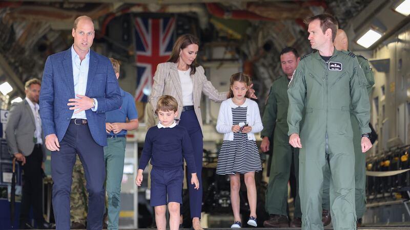 The Prince and Princess of Wales with Prince George, Princess Charlotte and Prince Louis on a C-17 aircraft (Chris Jackson/PA)