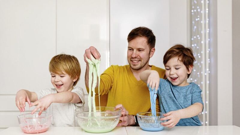 Sergei Urban and his kids experimenting with oobleck slime 