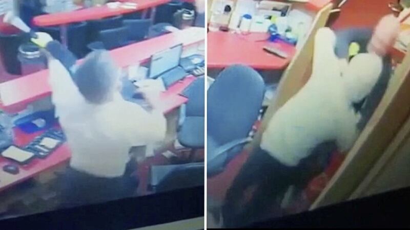 CCTV footage of the armed raid on the Bar One Racing bookmakers in Glanmire 